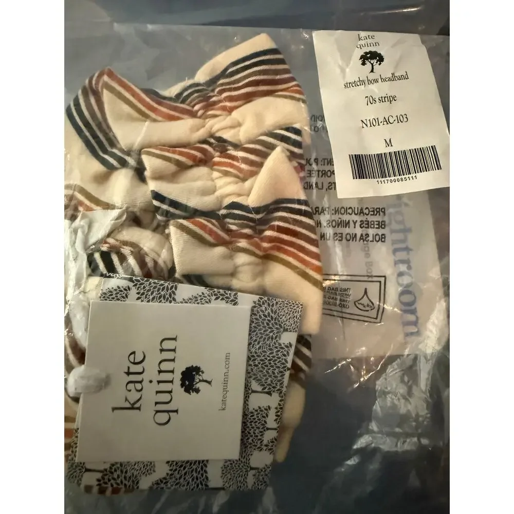 NWT Kate Quinn Large Bow Elastic Bow Headband 70s Stripes M Medium